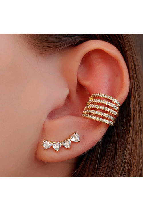 BRINCO EAR CUFF DE CORAÇÕES CRISTAL BM886-O