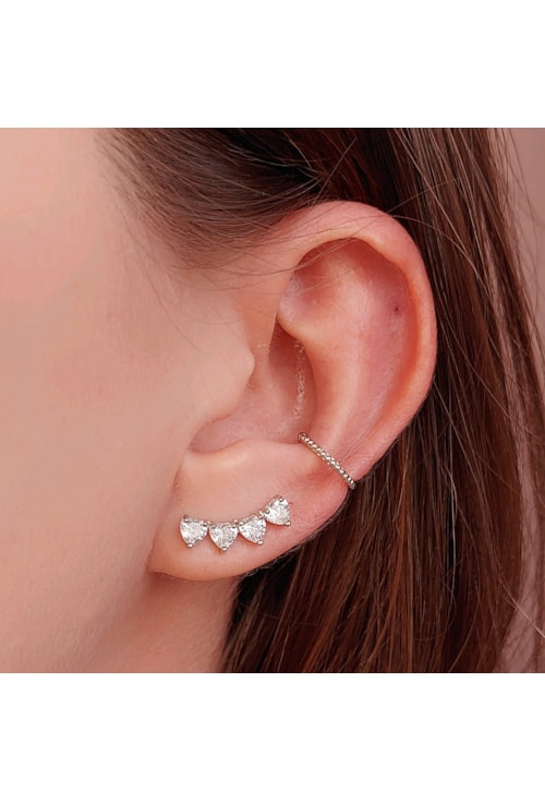 BRINCO EAR CUFF DE CORAÇÕES CRISTAL BM886-R
