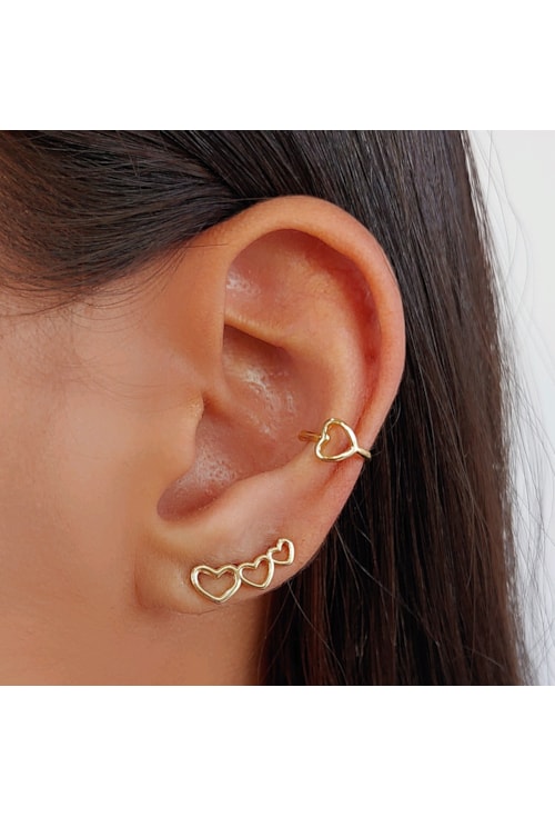 BRINCO EAR CUFF DE CORAÇÕES VAZADOS BM1053-O