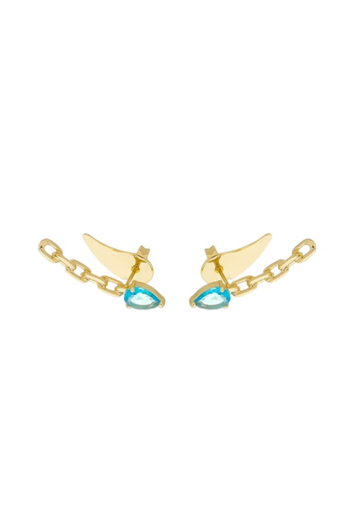 BRINCO EAR CUFF DE ELOS COM PEDRA AZUL TOPÁZIO BM1405-O BRINCO EAR CUFF DE ELOS COM PEDRA AZUL TOPÁZIO BM1405-O