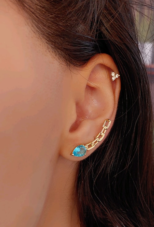 BRINCO EAR CUFF DE ELOS COM PEDRA AZUL TOPÁZIO BM1405-O BRINCO EAR CUFF DE ELOS COM PEDRA AZUL TOPÁZIO BM1405-O