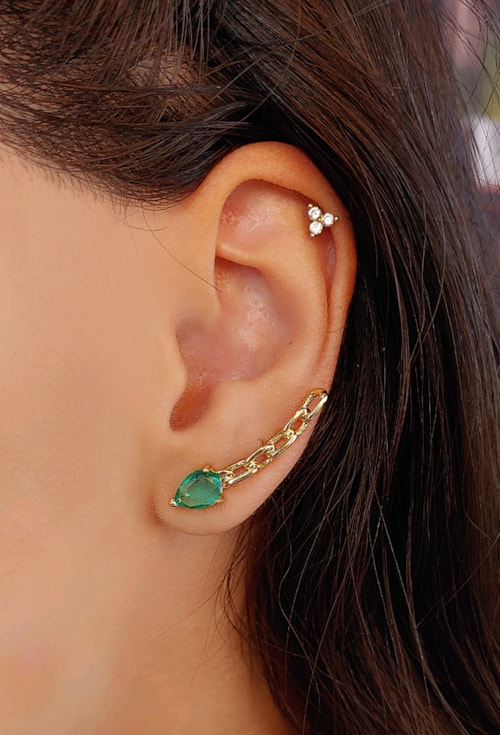 BRINCO EAR CUFF DE ELOS COM PEDRA TURMALINA BM1405-O