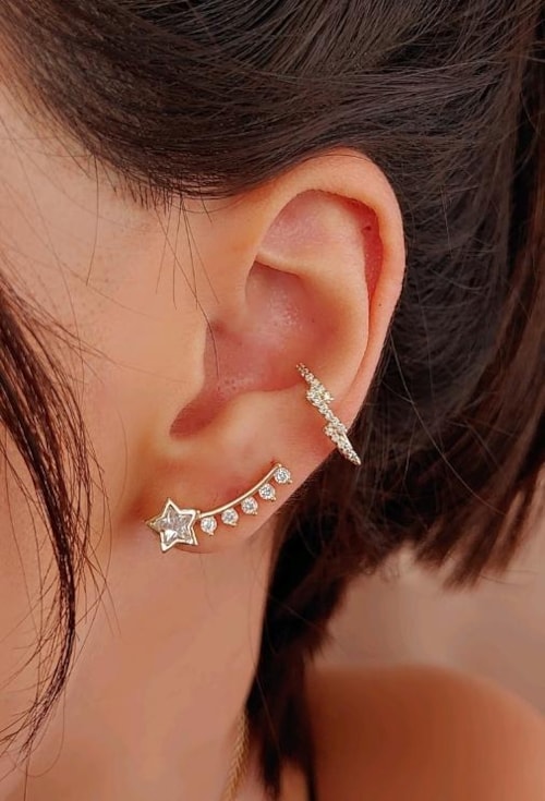 BRINCO EAR CUFF DE ESTRELA COM ZIRCÔNIAS NO OURO BM1294-O