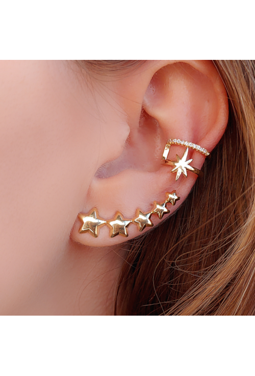 BRINCO EAR CUFF DE ESTRELAS NO OURO BM001-O