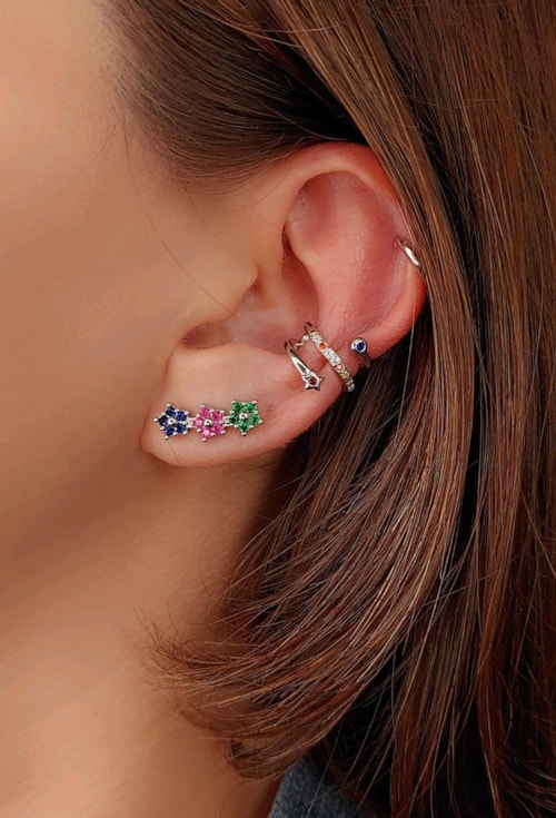 BRINCO EAR CUFF DE FLORES COM ZIRCÔNIAS BM1099-R