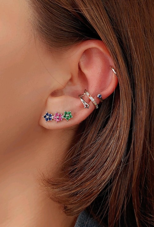 BRINCO EAR CUFF DE FLORES COM ZIRCÔNIAS BM1099-R BRINCO EAR CUFF DE FLORES COM ZIRCÔNIAS BM1099-R