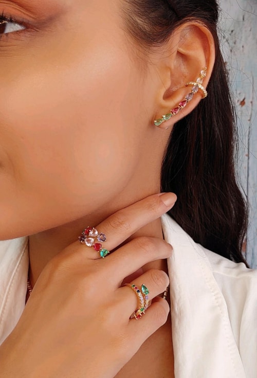 BRINCO EAR CUFF DE PEDRAS COLORIDAS BM1218-O