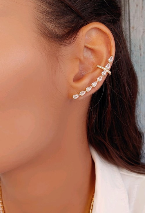 BRINCO EAR CUFF DE PEDRAS CRISTAL BM1218-O
