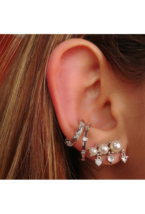 BRINCO EAR CUFF DE PÉROLAS E PONTO DE LUZ DE ZIRCONIA BM545-R
