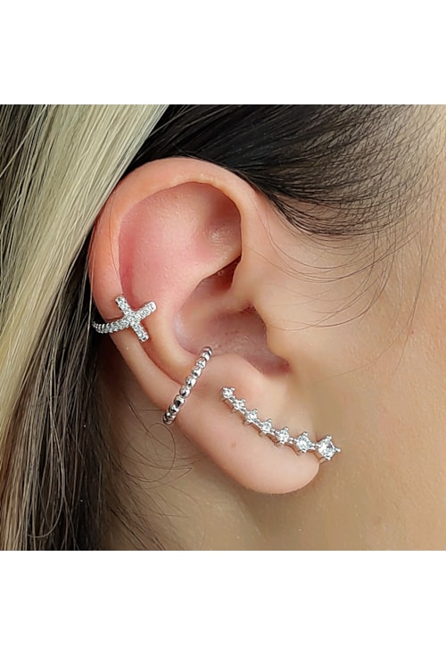 BRINCO EAR CUFF EM ZIRCÔNIAS CRISTAL BM895-R