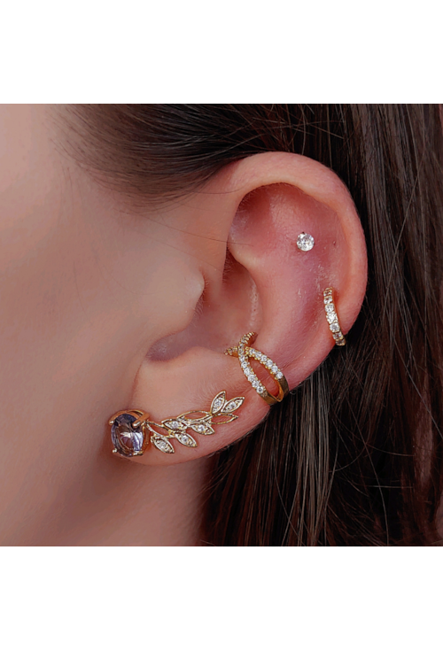 BRINCO EAR CUFF FOLHAS COM ZIRCÔNIAS NO OURO BM669-O