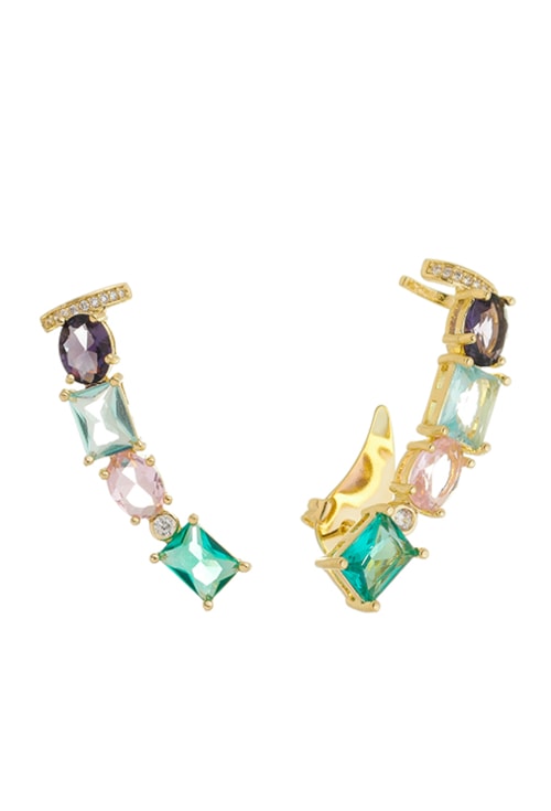 BRINCO EAR CUFF LUXO GEOMÉTRICO COLORIDO BM1269-O