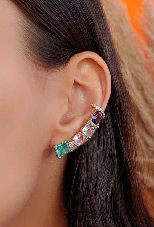 BRINCO EAR CUFF LUXO GEOMÉTRICO COLORIDO BM1269-O