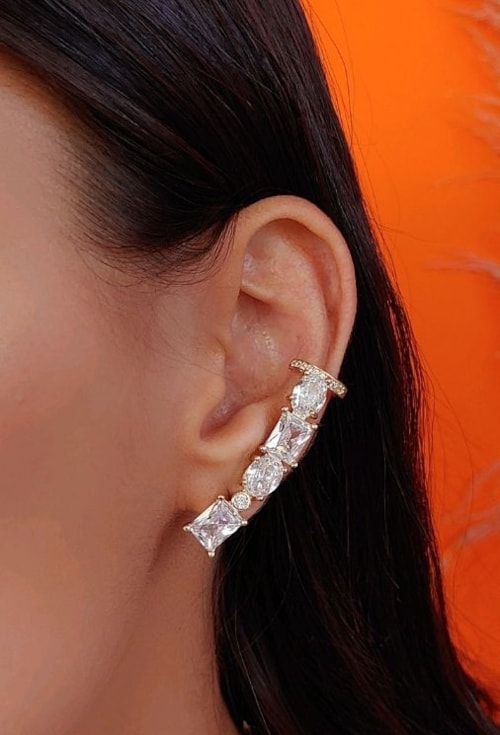 BRINCO EAR CUFF LUXO GEOMÉTRICO CRISTAL BM1261-O