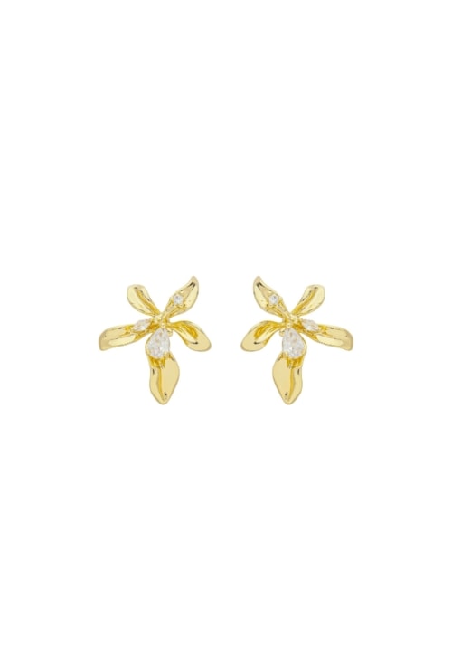 BRINCO FLOR COM ZIRCÔNIAS CRISTAL NO OURO BM2075-O