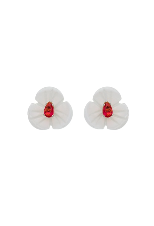 BRINCO FLOR MADREPÉROLA COM GOTA RUBELITA BM1185-O BRINCO FLOR MADREPÉROLA COM GOTA RUBELITA BM1185-O