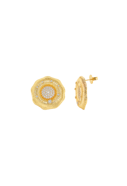 BRINCO FLOR REDONDA TEXTURIZADA CRAVEJADA BANHADA A OURO BM2329-O