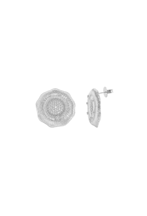 BRINCO FLOR REDONDA TEXTURIZADA CRAVEJADA BANHADA A RÓDIO BM2329-R