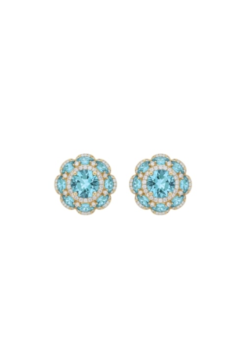 BRINCO FLORAL CRAVEJADO COM ZIRCÔNIA AZUL PARAÍBA BM2088-O
