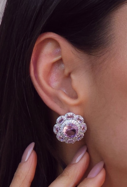 BRINCO FLORAL CRAVEJADO COM ZIRCÔNIA KUNZITA BM2088-R