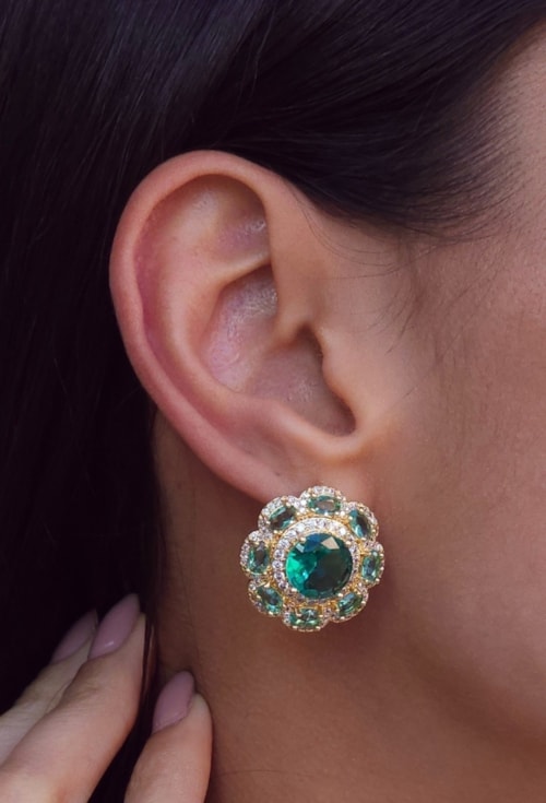 BRINCO FLORAL CRAVEJADO COM ZIRCÔNIA TURMALINA BM2088-O