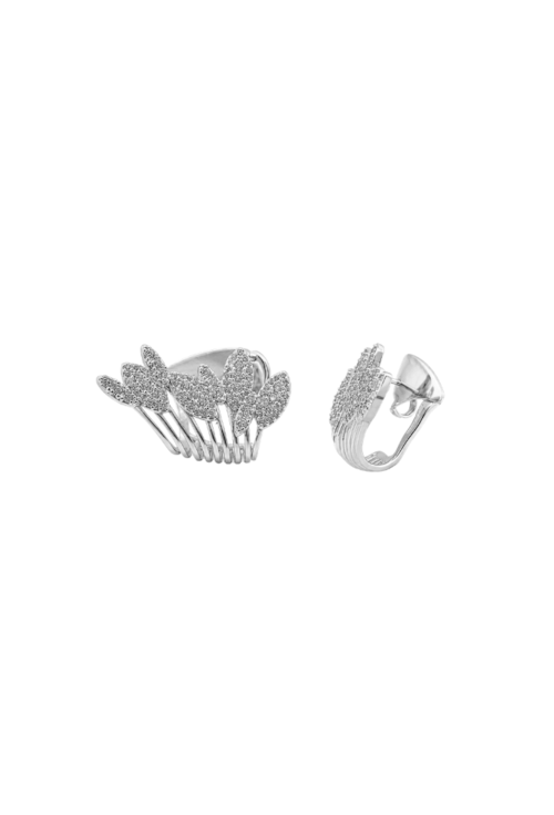 BRINCO FOLHAS CRAVEJADO COM PEDRA CRISTAL BM2112-R