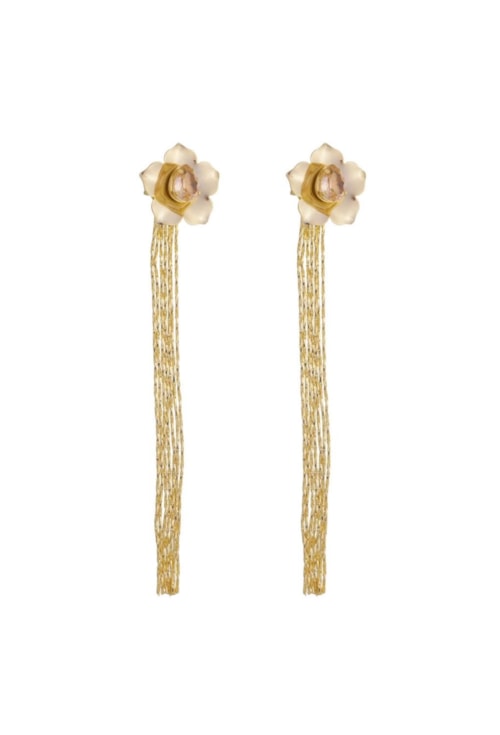 BRINCO FRANJA COM FLOR E GOTA MORGANITA BM1463-O BRINCO FRANJA COM FLOR E GOTA MORGANITA BM1463-O
