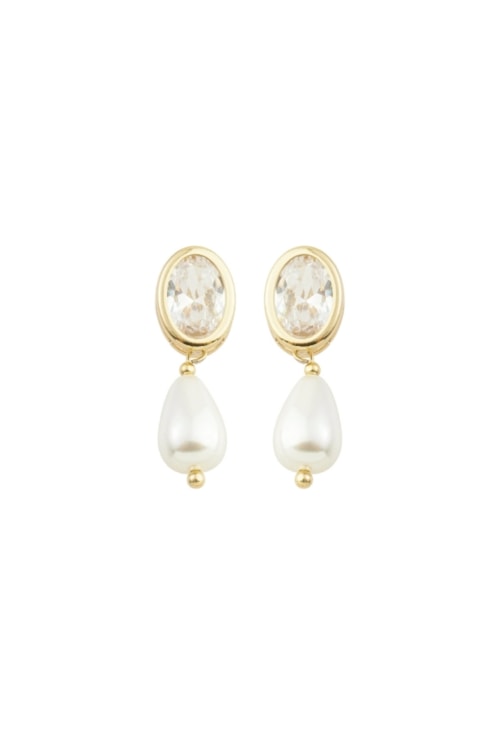 BRINCO GOTA COM PÉROLA E ZIRCÔNIA CRISTAL BANHADO A OURO BM2226-O