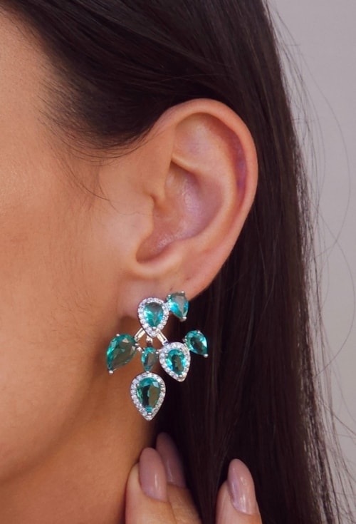 BRINCO GOTA CRAVEJADO COM ZIRCÔNIAS TURMALINA BM2090-R BRINCO GOTA CRAVEJADO COM ZIRCÔNIAS TURMALINA BM2090-R