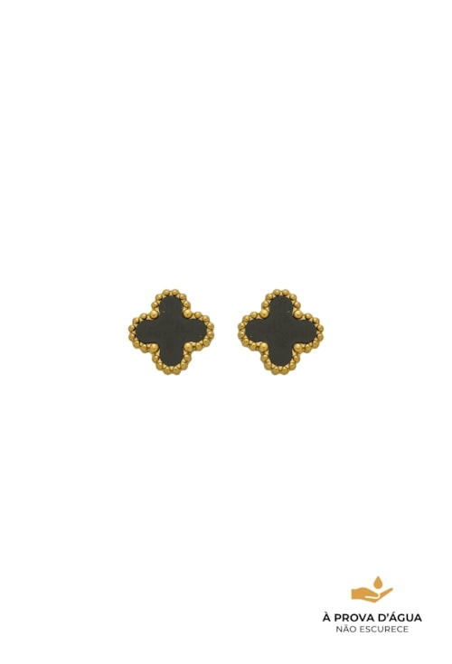 BRINCO INSPIRAÇÃO TREVO ÔNIX AÇO INOX DOURADO  BM2012-AD