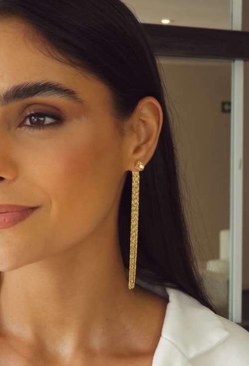 BRINCO LONGO COM PEDRA GOTA MORGANITA E CORRENTES BM2126-O BRINCO LONGO COM PEDRA GOTA MORGANITA E CORRENTES BM2126-O