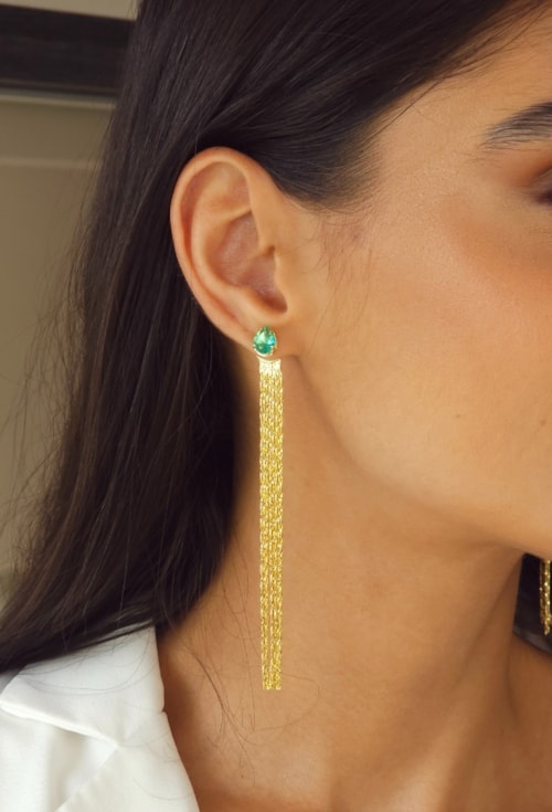 BRINCO LONGO COM PEDRA GOTA TURMALINA E CORRENTES BM2126-O BRINCO LONGO COM PEDRA GOTA TURMALINA E CORRENTES BM2126-O