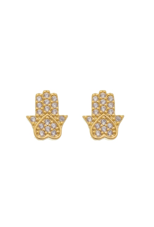 BRINCO MÃO DE FÁTIMA COM ZIRCONIAS NO OURO BM781-O BRINCO MÃO DE FÁTIMA COM ZIRCONIAS NO OURO BM781-O