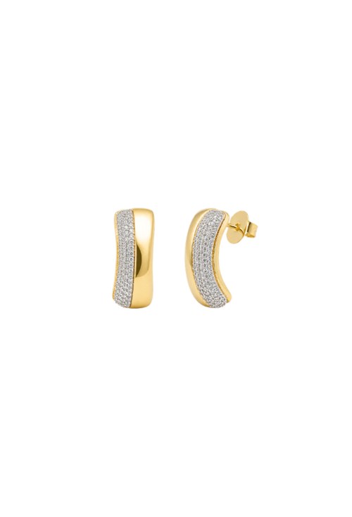 BRINCO MEIA ARGOLA BANHADO NO OURO COM DETALHE CRAVEJADO EM RÓDIO BM2311-O/R