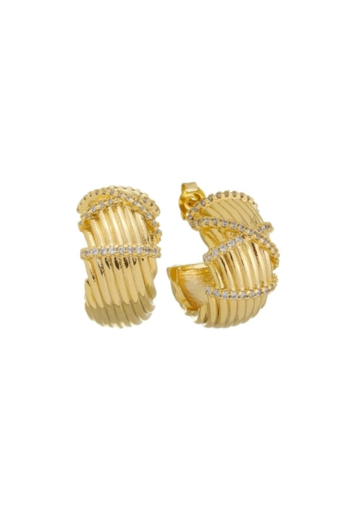BRINCO MEIA ARGOLA TEXTURIZADA COM ZIRCÔNIAS BM1476-O BRINCO MEIA ARGOLA TEXTURIZADA COM ZIRCÔNIAS BM1476-O
