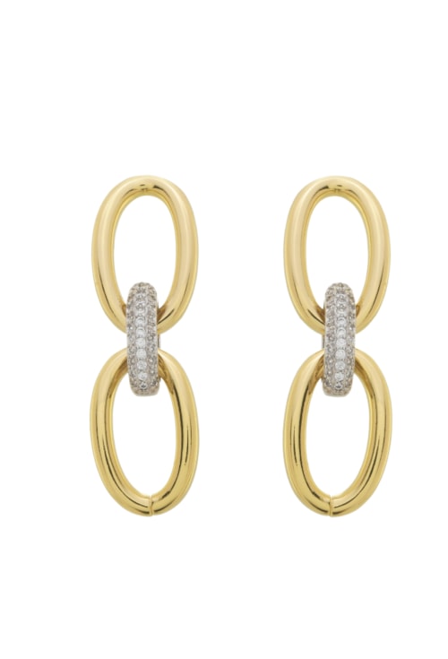 BRINCO MODERNO DE ELOS COM ZIRCÔNIA OURO E RÓDIO BM1829-O/R BRINCO MODERNO DE ELOS COM ZIRCÔNIA OURO E RÓDIO BM1829-O/R