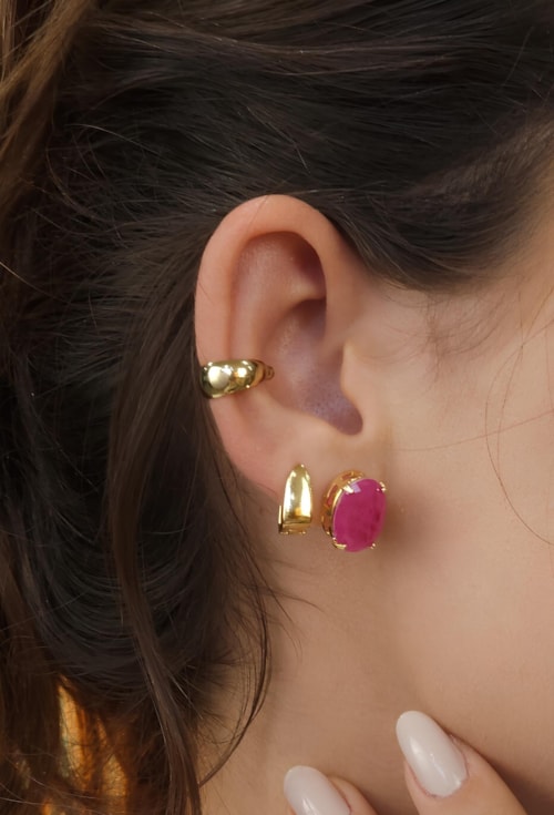 BRINCO OVAL COM PEDRA FÚCSIA FUSION BM1805-O BRINCO OVAL COM PEDRA FÚCSIA FUSION BM1805-O