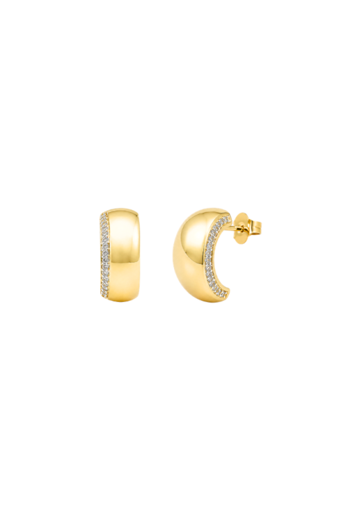 BRINCO OVAL CURVADO CRAVEJADO BANHADO A OURO 18K BM2283-O