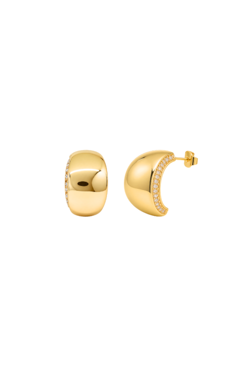 BRINCO OVAL CURVADO CRAVEJADO BANHADO A OURO 18K BM2283-O