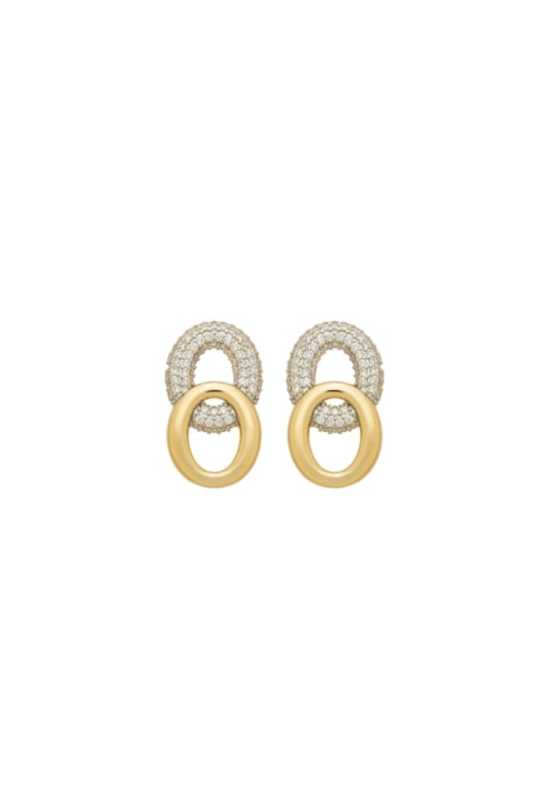 BRINCO OVAL DUPLO CRAVEJADO ZIRCÔNIA BANHADO OURO E RÓDIO BM2223-O/R