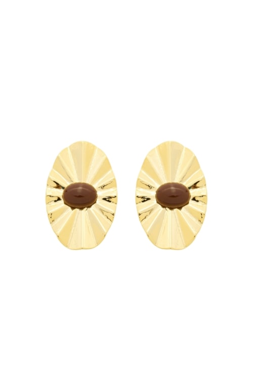BRINCO OVAL ORGÂNICO COM PEDRA MARROM BM2026-O