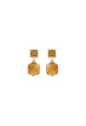 BRINCO QUADRADO COM QUARTZO RUTILADO E CRISTAL MARROM BANHADO A OURO BM2342-O