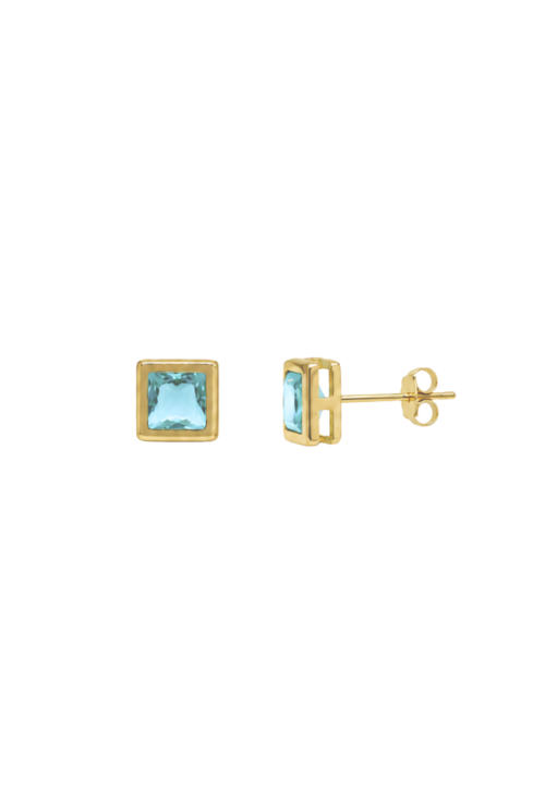BRINCO QUADRADO COM ZIRCÔNIA AZUL PARAÍBA BANHADA A OURO BM2310-O