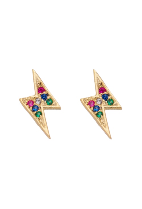 BRINCO RAIO COM ZIRCÔNIA COLORS NO OURO BM667-O