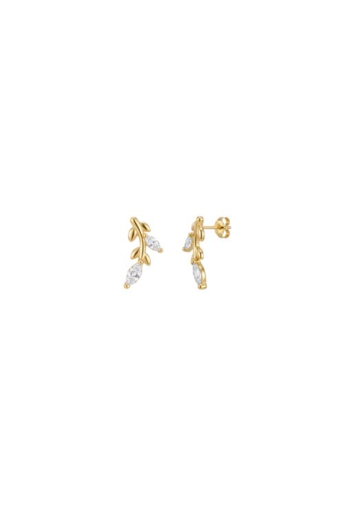 BRINCO RAMO COM FOLHAS E PEDRAS LAPIDADAS BANHADO A OURO BM2299-O