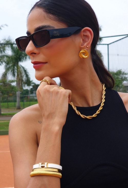 BRINCO REDONDO ENTRELAÇADO AÇO DOURADO BM2120-AD