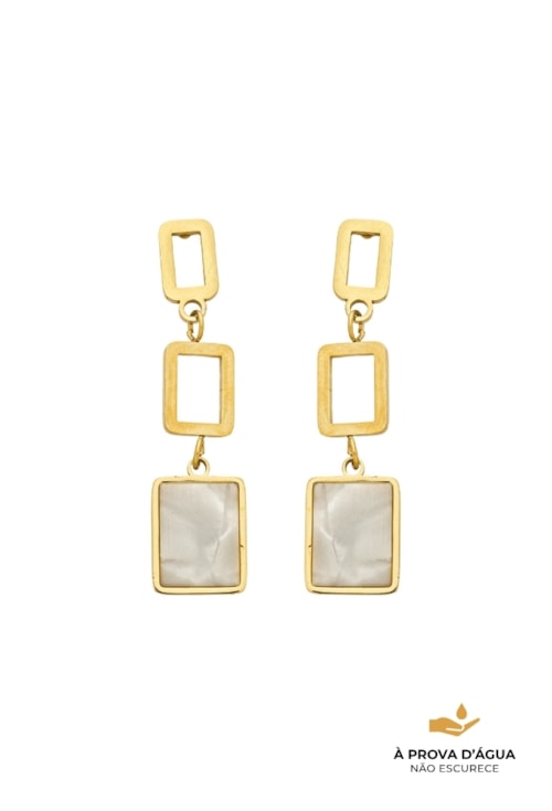 BRINCO RETANGULAR ARTICULADO COM MADREPÉROLA EM AÇO INOX DOURADO BM2145-AD