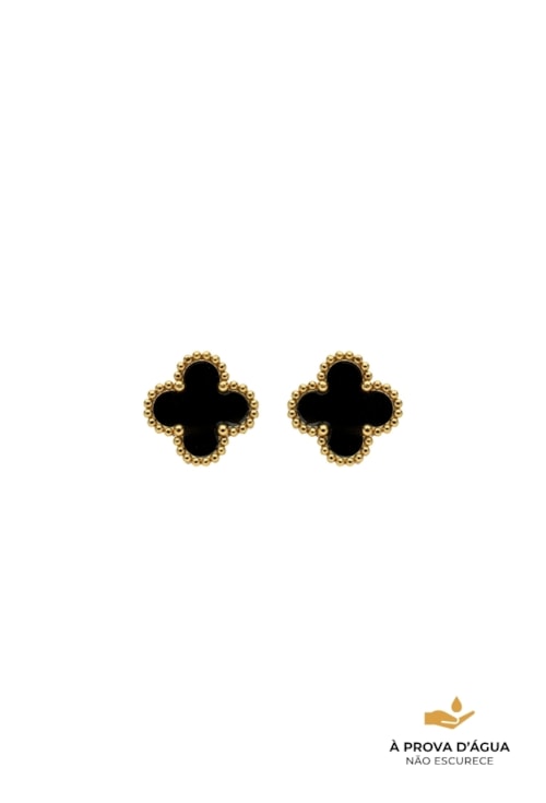 BRINCO TREVO ÔNIX INOX DOURADO BM2016-AD
