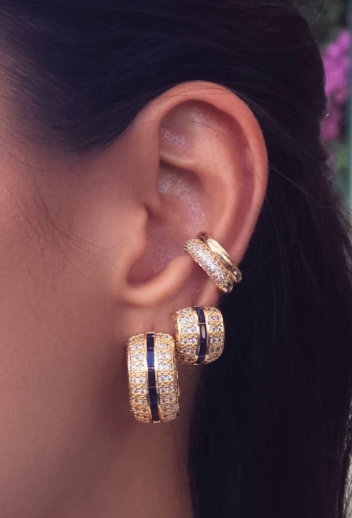 BRINCO TRIO ARGOLA CRAVEJADO SAFIRA OURO 18K 5 MILÉSIMOS BM2188-O