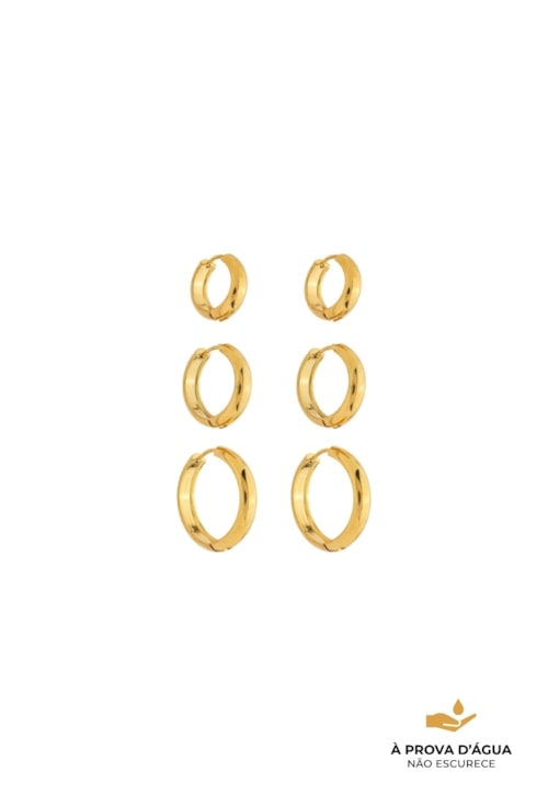 BRINCO TRIO ARGOLA GRANDE LISA AÇO INOX DOURADO BM2176-AD